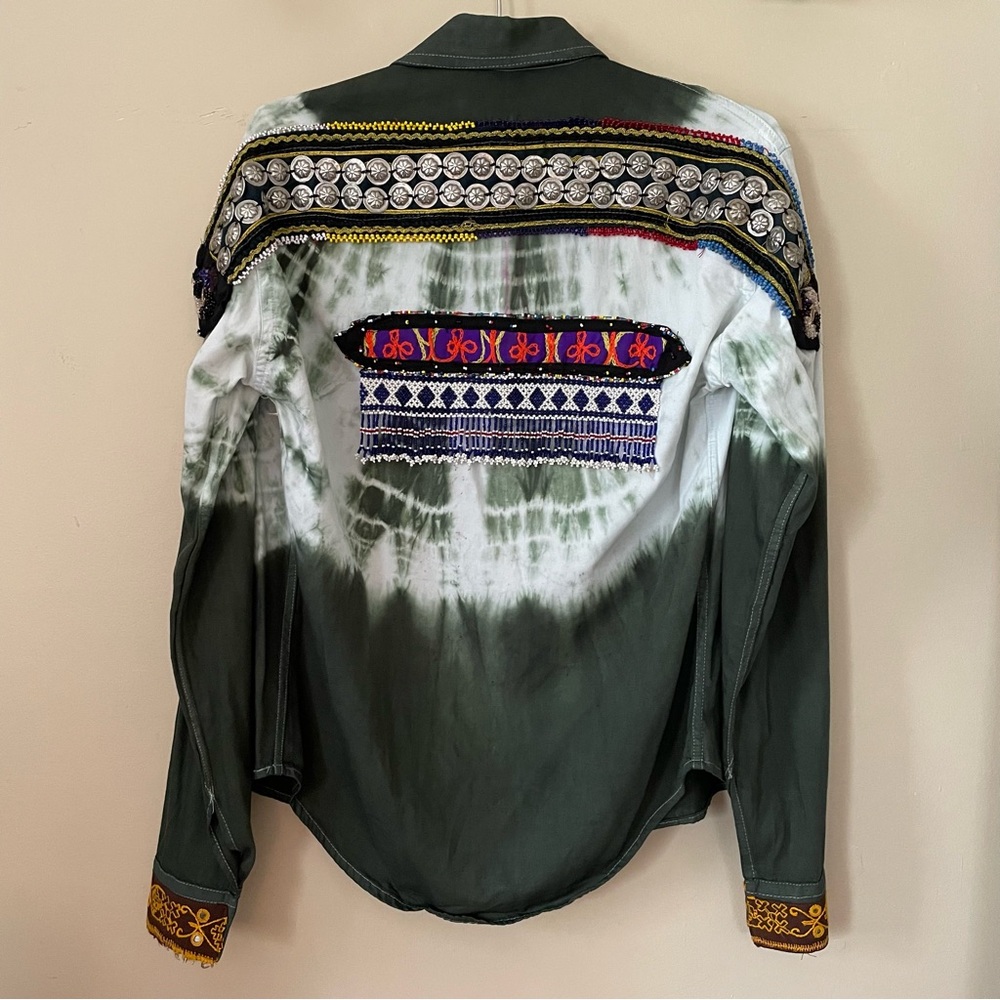 Vintage handmade tie-dye embellished button down shirt